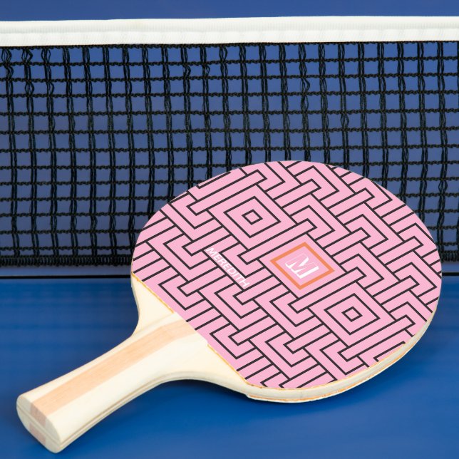Raquette De Ping Pong Monogramme Motif rose orange moderne (Insitu)