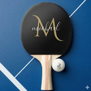 Raquette De Ping Pong Monogramme noir et or Luxe Élégant 
