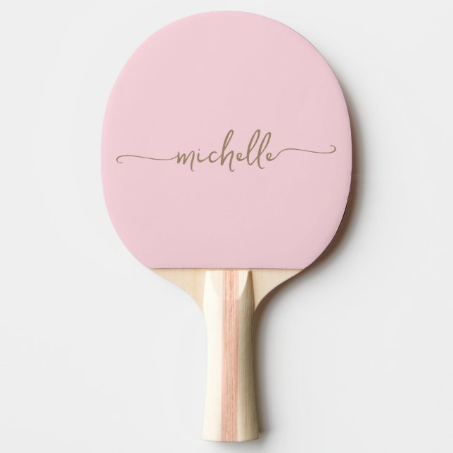 Raquette De Ping Pong Monogramme Or Nom Signature Script Blush Rose (Devant)