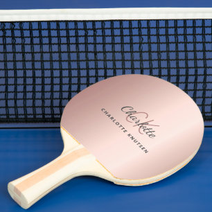 Raquette De Ping Pong monogramme or rose nom initiales élégant