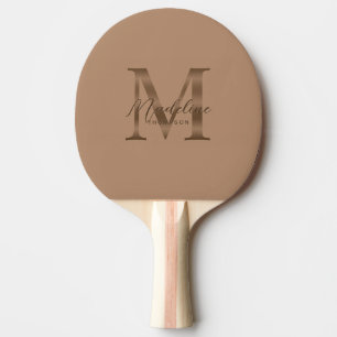 Raquette De Ping Pong Monogramme Or Taupe Métallisé Script Minimaliste
