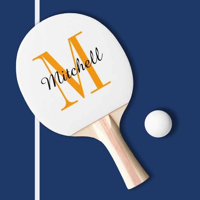Raquette De Ping Pong Monogramme orange et nom personnalisé (Créateur téléchargé)