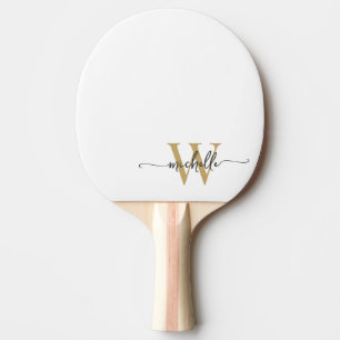 Raquette De Ping Pong Monogramme personnalisé d'or blanc moderne
