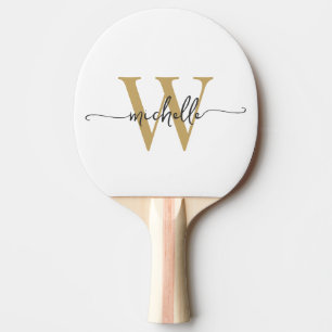 Raquette De Ping Pong Monogramme personnalisé d'or blanc moderne