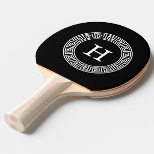 Raquette De Ping Pong Monogramme principal grec blanc noir d'initiale de