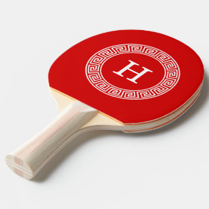 Raquette De Ping Pong Monogramme principal grec blanc rouge d'initiale