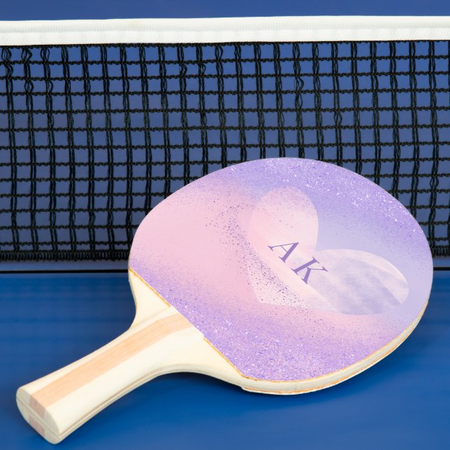 Raquette De Ping Pong Monogramme Purple Pink Gradient Coeur (Insitu)