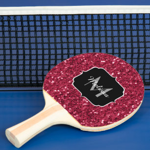 Raquette De Ping Pong Monogramme rose foncé magenta faux scintillants