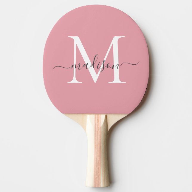 Raquette De Ping Pong Monogramme rose fusée feminine Gris Script (Devant)