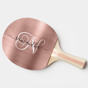 Raquette De Ping Pong Monogramme rose Gold Faux Foil Curly