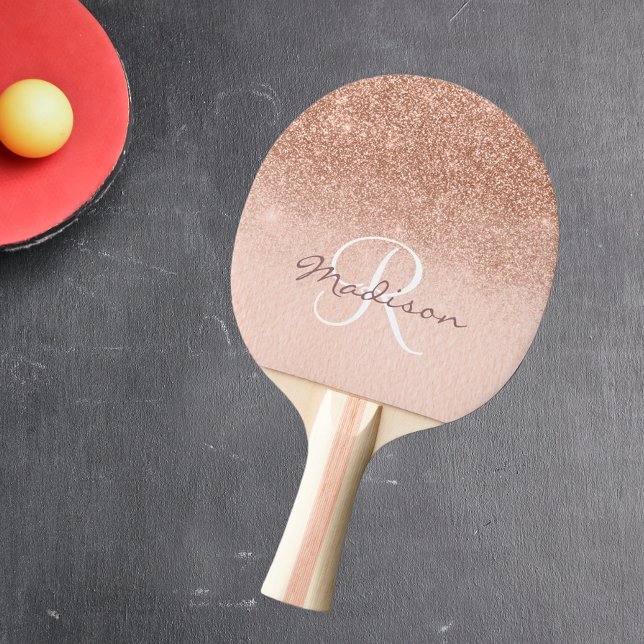 Raquette De Ping Pong Monogramme Rose Gold Ombre Pretty (Créateur téléchargé)