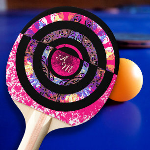 Raquette De Ping Pong Monogramme rose moderne Mandala