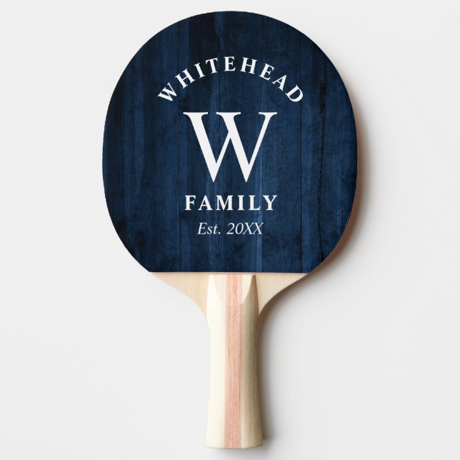 Raquette De Ping Pong Monogramme rustique Marine Bois bleu (Devant)
