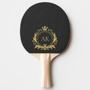 Raquette De Ping Pong Monogramme simple Couronne or en cuir noir