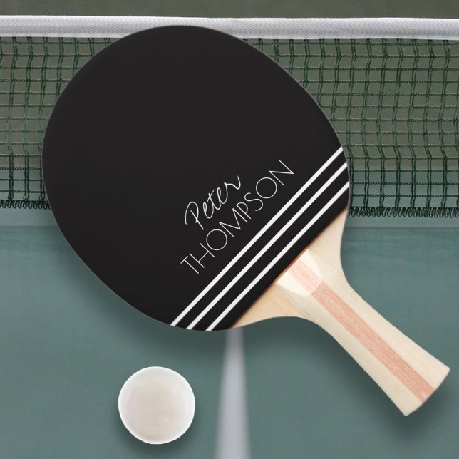 Raquette De Ping Pong monogramme simple et élégant sur noir (Créateur téléchargé)
