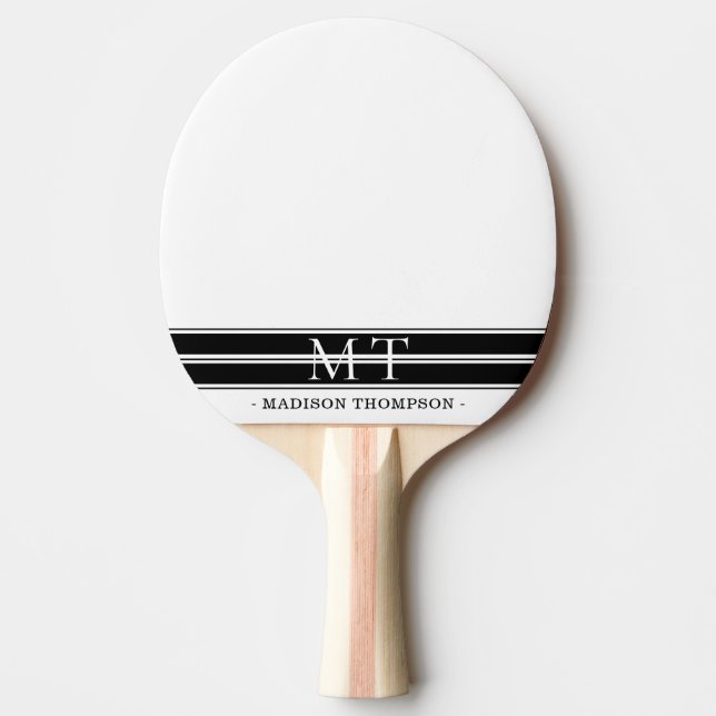 Raquette De Ping Pong Monogramme simple Grandes Modernes Noir Blanc (Devant)