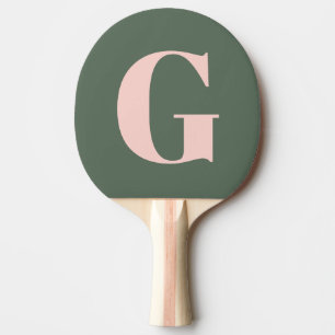 Raquette De Ping Pong Monogramme simple gras personnalisé rose et vert