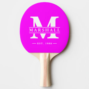 Raquette De Ping Pong Monogramme & Superposition de nom Électrique Rose 