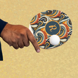 Raquette De Ping Pong Monogramme Tourbillons Rétro Hip Orange Ténèbres d