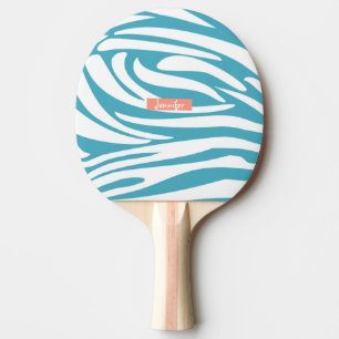 Raquette De Ping Pong Monogramme Turquoise rayé Zèbre motif tendance