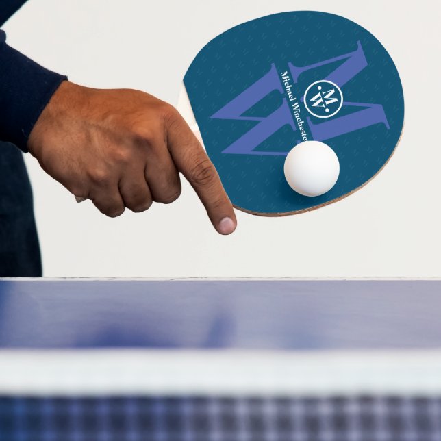 Raquette De Ping Pong Monogramme vertical à 2 lettres personnalisé BLEU (Insitu)