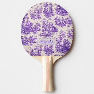 Raquette De Ping Pong monogramme vintage fleuri violet toile de jouy