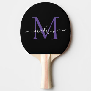 Raquette De Ping Pong Monogramme Violet Noir Nom Élégant Du Script