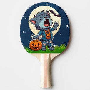 Raquette De Ping Pong Monstre de loup-garou mignon hurlant avec citrouil