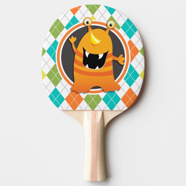 Raquette De Ping Pong Monstre orange sur Motif Jacquard coloré (Devant)