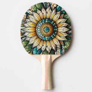 Raquette De Ping Pong Mosaïque de vitrail tournesol