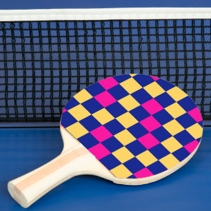 Raquette De Ping Pong Motif à carreaux bleu jaune rose 
