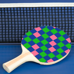 Raquette De Ping Pong Motif à carreaux bleu vert rose 