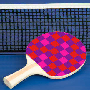 Raquette De Ping Pong Motif à carreaux rouge violet rose 