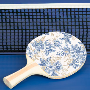Raquette De Ping Pong Motif à fleurs Vintage d'hiver bleu