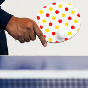 Raquette De Ping Pong Motif à pois blancs rouges jaunes 