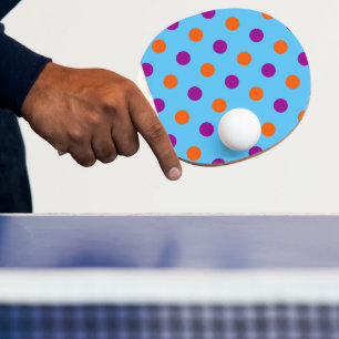 Raquette De Ping Pong Motif à pois orange bleu violet