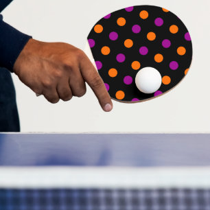 Raquette De Ping Pong Motif à pois orange et violet sur fond noir