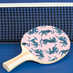 Raquette De Ping Pong Motif asiatique de tigre bleu