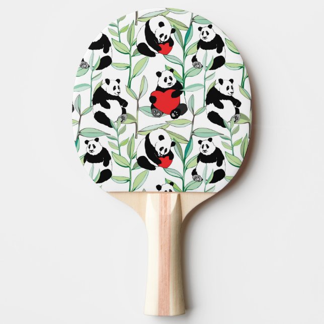 Raquette De Ping Pong motif avec de beaux pandas avec des coeurs (Devant)