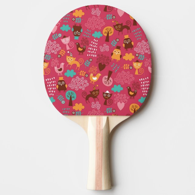 Raquette De Ping Pong Motif avec les oiseaux et les chats mignons (Devant)