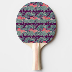 Raquette De Ping Pong Motif avec les poissons et la vague pourpre