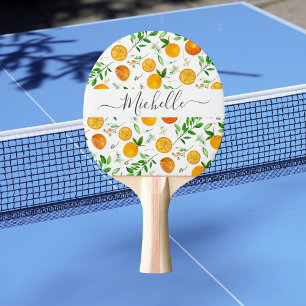 Raquette De Ping Pong Motif botanique floral d'été citrus orange