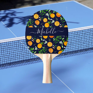 Raquette De Ping Pong Motif botanique floral d'été citrus orange
