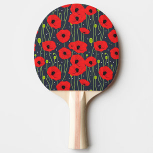 Raquette De Ping Pong Motif d'art vibrant de coquelicots rouges modernes