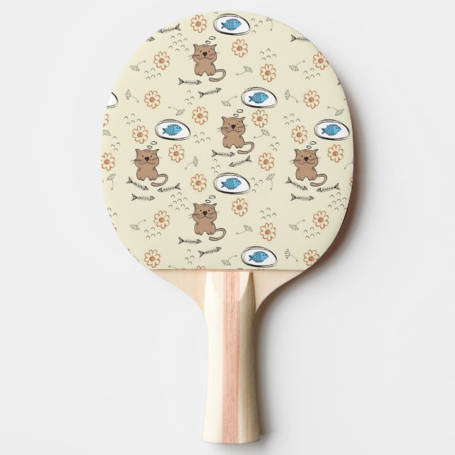 Raquette De Ping Pong motif de chat et de poissons (Devant)