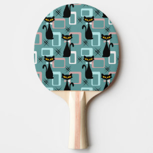 Raquette De Ping Pong Motif de chat noir du milieu du siècle