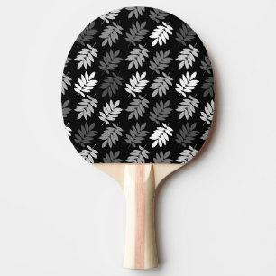 Raquette De Ping Pong Motif de feuille aînée noir blanc gris