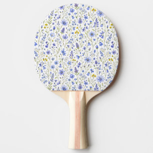 Raquette De Ping Pong Motif de fleur sauvage aquarelle bleu jaune vert