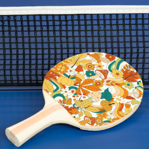 Raquette De Ping Pong Motif de fleurs de champignons Super rétro