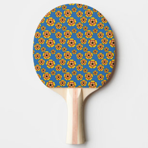 Raquette De Ping Pong Motif de fleurs orange jaune